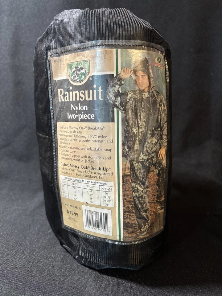 Bushmaster 2 Piece Hooded Rainsuit Sz XXL Mossy Oak Break Up Camo Nylon - Image 1 of 4