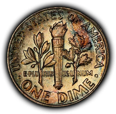 1959 10c Silver Roosevelt Dime - Rainbow Toning - SKU-Z6338 - Image 1 of 4