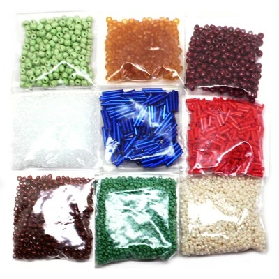 Lot of 9 Bags Assorted Glass Seed and Bugle Beads 132 Grams Vintage Unused - Image 1 of 4