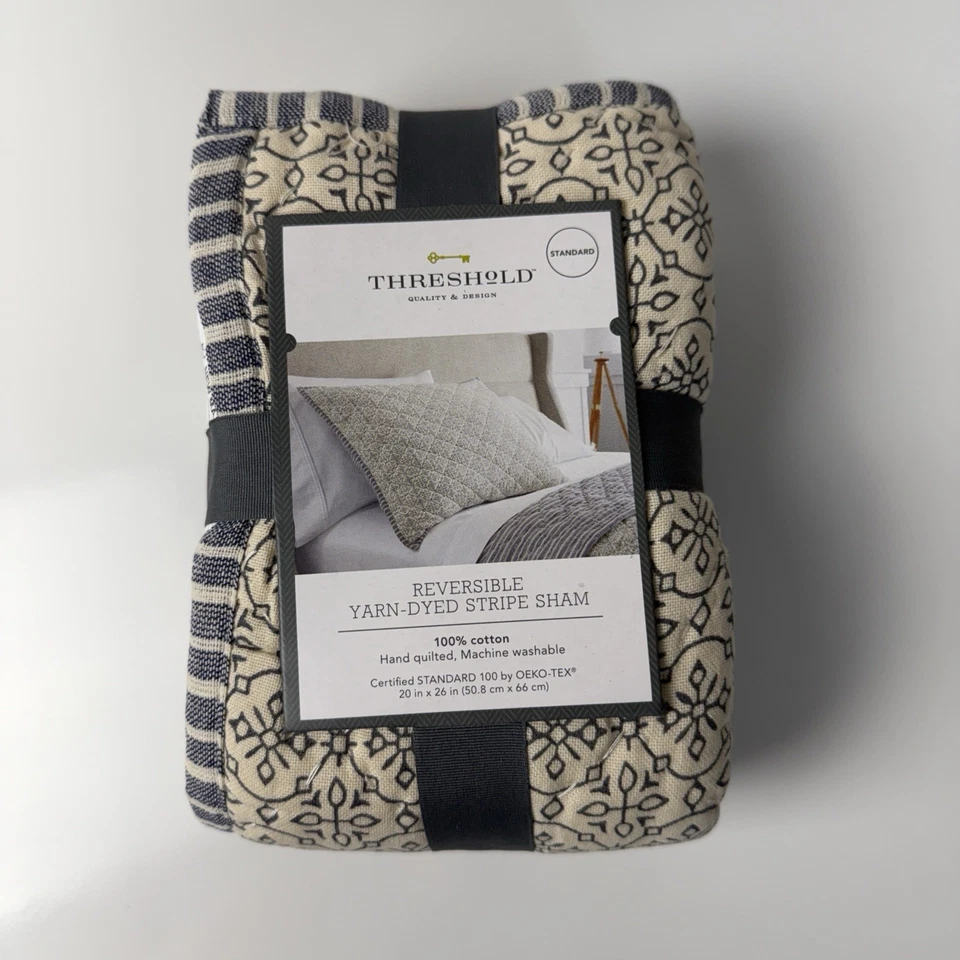 Threshold Azul y Blanco Acolchado Hilo de Algodón Rev Talla Estándar Almohada Falsa NUEVO Foto 1 de 4