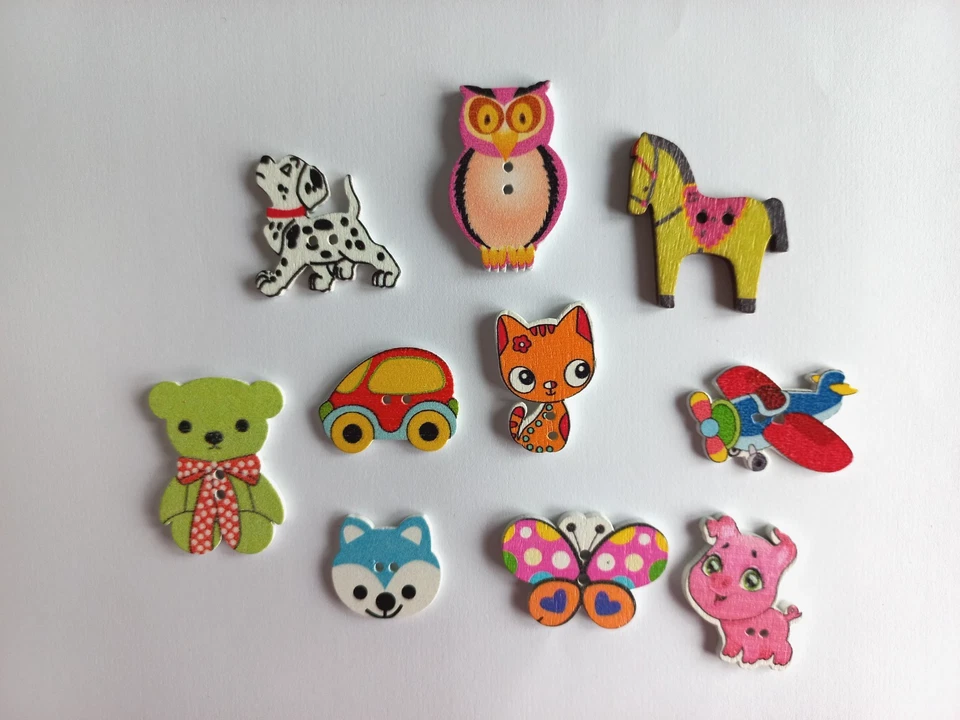 Knöpfe Kinder-Tiermotivknöpfe bunt Mischung Holz Konvolut Basteln - Bild 1 von 1