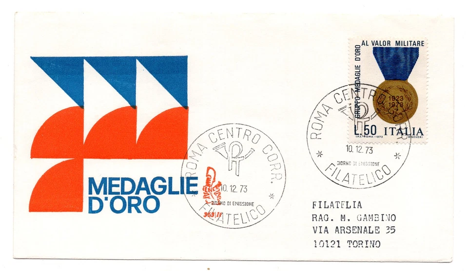 Medalhas de ouro Itália FDC Venetia 1973 viajadas para a Itália - Imagem 1 de 1