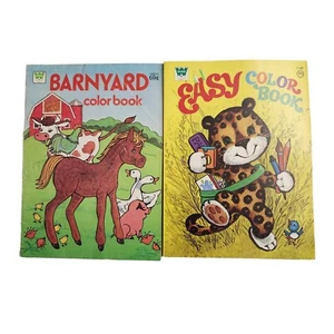 Vintage Whitman Coloring Books Barnyard Animals and Easy Coloring Books Lot of 2 - Picture 1 of 11