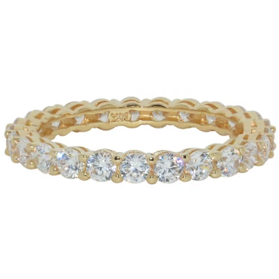 Genuine 14k Yellow Gold Prong-Set Round Cubic Zirconia Eternity Band Sizes 5-9 - Image 1 of 4