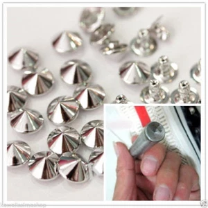 Borchie cono a rivetto 9mm color argento IN OTTONE ANTIRUGGINE + applicatore - Picture 1 of 1