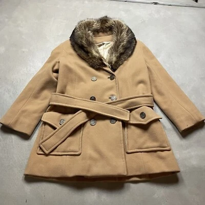 Винтажный 60-х Penny Lane пальто меховой воротник отделки подпоясанный двубортный M атомный - Изображение 1 из 4