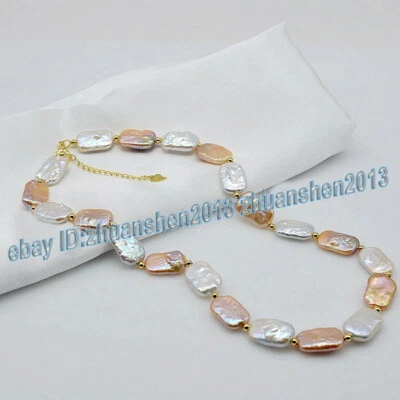 Collar de Perlas Rectángulo Barroco Púrpura Rosa Natural 15x20mm 14" 18"-36" Foto 1 de 2