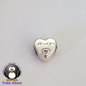 Genuine Pandora Thank You Silver Heart CZ Charm 792096CZ - Picture 1 of 8