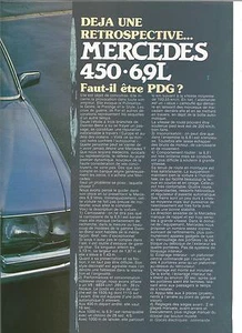 ESSAI ARTICLE PRESSE MERCEDES 450 6.9 SL 5 PAGES ANNEE 83 - Picture 1 of 1