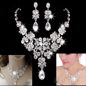 Exquisite Women Crystal Statement Necklace Chunky Choker Bib Collar Pendant FI - Picture 1 of 15