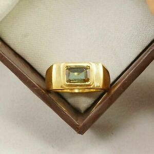  Men's Ring Band Yellow Gold Finish Simulated Alexandrite Sterling Silver 925