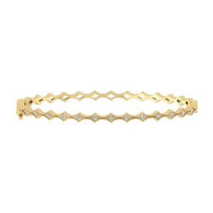 14k Yellow Gold Natural Diamond Fashion Bangle Bracelet 7.5" Holiday Gift - Picture 1 of 5