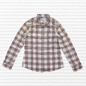Abercrombie Girls Sheer Oversized Shirt Pink Brown Plaid Long Sleeve Size XL - Picture 1 of 11