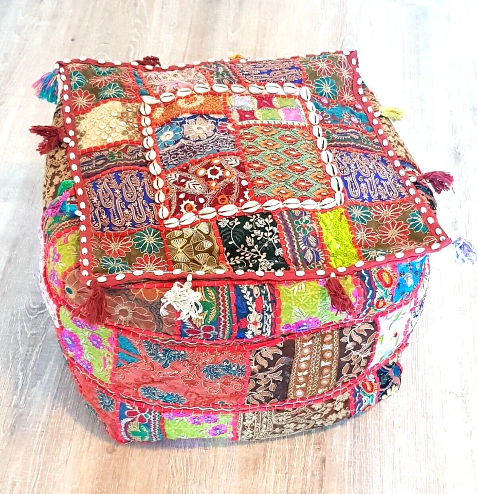 Orientalisches Sitzkissen Pouf Ottomane Patchwork Bunt 40 x 45 cm Handgefertigt - Bild 1 von 4