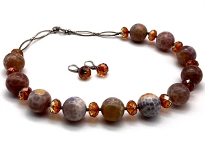 Sterling Silver 925 Necklace and Earring Set Fire Agate and Fire Opal 117g - Picture 1 of 14