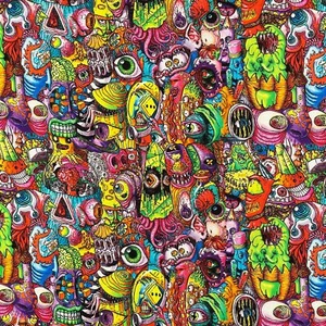 100% Cotton Digital Fabric Spacey Spookies Germs Virus Halloween 140cm Wide - Picture 1 of 3