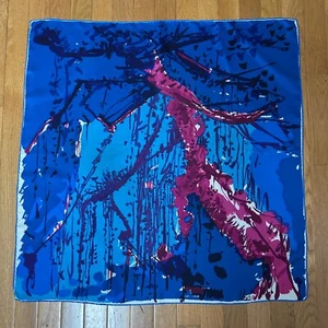 Vintage Vera Neuman 28" Silk Handrolled Edges Made In Japan Blue Abstract Scarf - Picture 1 of 3