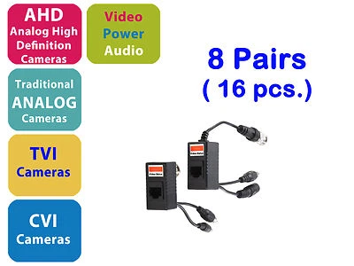 8x HD CCTV, BNC To RJ45 Wire Converter Video Audio Power TVI CVI AHD Video Balun - Image 1 of 4