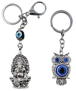 Llavero para mal de ojo búho y ganpati anillo colgante protección Feng Shui 2 piezas - Imagen 1 de 4