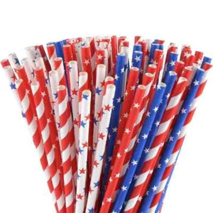 100pc American Flag Red Blue White Paper Straws Stripe/Star Biodegradable Straws - Picture 1 of 6