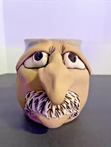 Funny Ugly Face 3D Art Pottery Coffee Tea Mug Cup Handmade Stoneware Signed - Picture 1 of 10