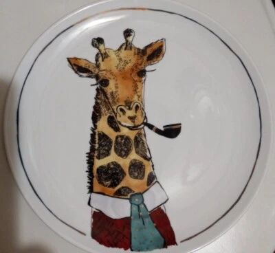 SOPHISTICATED PIPE smoking GIRAFFE in tie Porcelain SALAD PLATE NWT - Image 1 of 4
