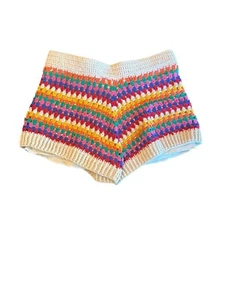Handmade Multicolor Crochet Knit Shorts With Polyester Lining - Size S - Picture 1 of 4