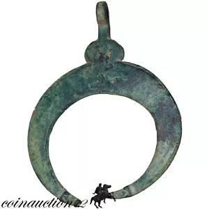 SELTENER MASSIVER RÖMISCHER ODER WIKINGER HALBERHALBMOND BRONZE ANHÄNGER MIT HUNDENKOPF - Bild 1 von 7