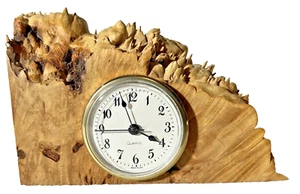Orologio da scrivania vintage in legno di acero burl bordo vivo ~ mantello ~ autografo di Charles Ethan - Foto 1 di 7