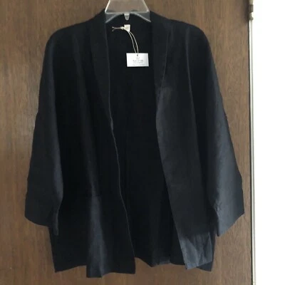 Nature Chic 100% Lino Grande Negro Blazer Chaqueta Lagenlook Minimalista  Foto 1 de 4