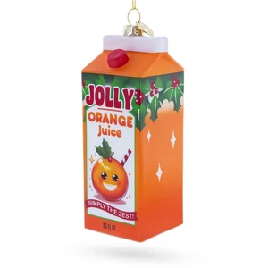 Jolly Christmas Orange Juice Box Blown Glass Christmas Ornament - Picture 1 of 4