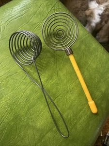2 Very Early Fishing Minnow Bucket Scoop Net Metal Construction Unusual - Picture 1 of 11