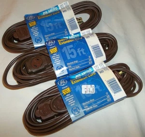 Vtg Lot 3 NEW In Packages GE 15 Ft Tamper Guard Brown Electric Extension Cords - Picture 1 of 6