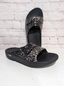 Oofos Women’s 8 Ooahh Luxe Slides Recovery Sandals Champagne Pop Black - Picture 1 of 10