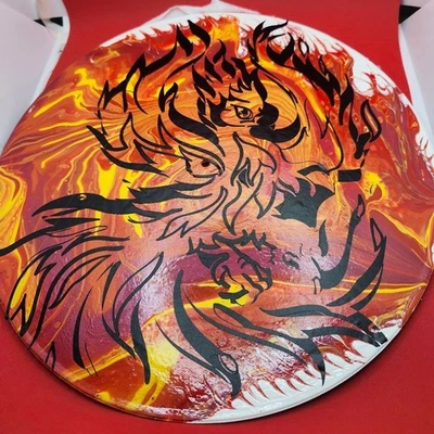 Pintura artística fluida Phoenix colorida hecha a mano en disco de vinilo de 12" Foto 1 de 4