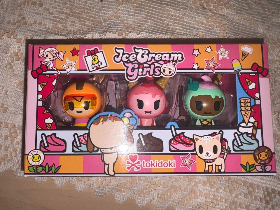 Tokidoki Ice Cream Girls paquete de 3 figuras vinilo arte coleccionable NUEVO Foto 1 de 1