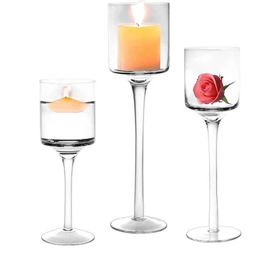 Glass Candle Holder for Pillar Candles, Tea Light Candle Holders Set of 3, Ta... - Image 1 of 4