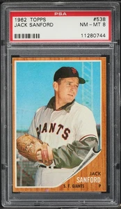 1962 Topps BB Card #538 Jack Sanford San Francisco Giants PSA 8 NM-MT - Picture 1 of 2