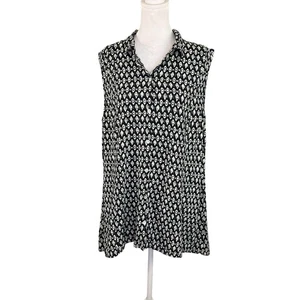J Jill L Button Up Sleeveless Top A-Line Tunic Black Geometric Rayon Collared - Picture 1 of 10