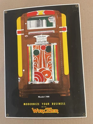 Wurlitzer Model 700 Jukebox-Porcelain Enameled Advertising Sign-1980’s - Image 1 of 3