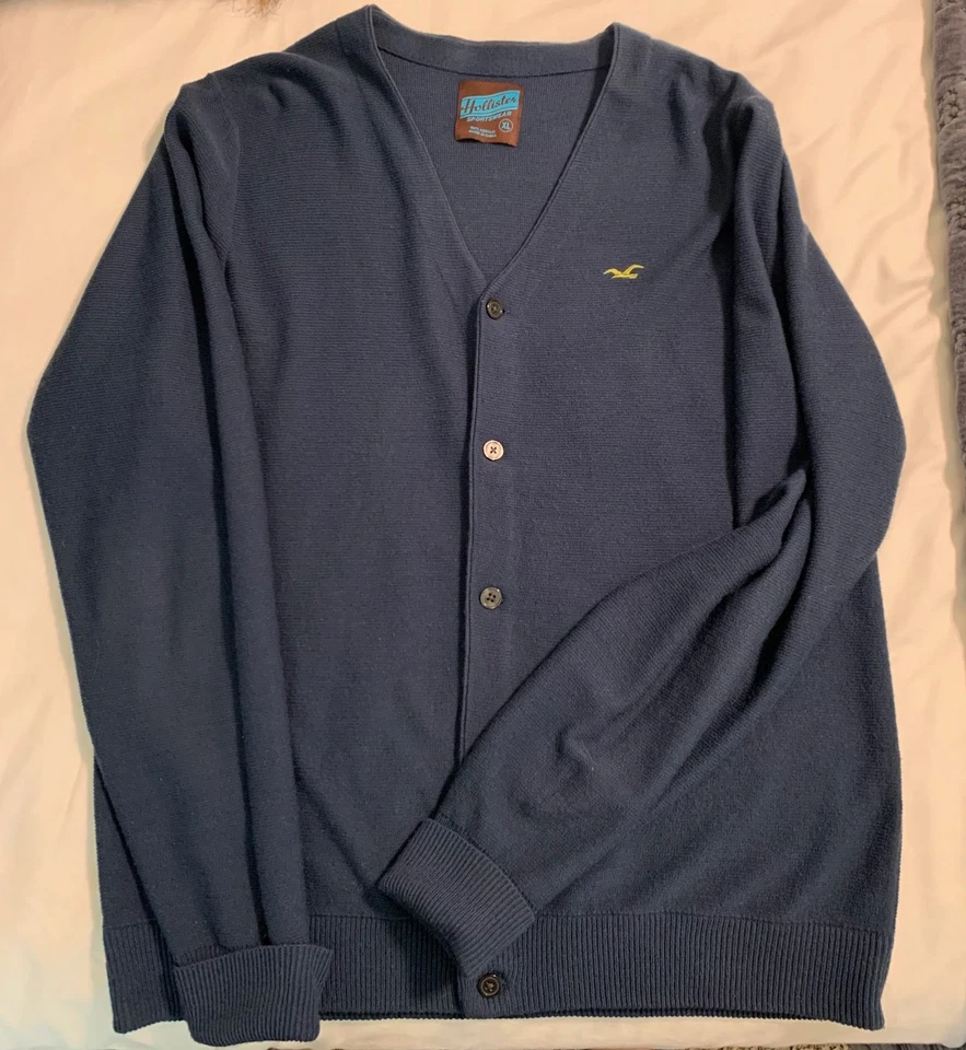 Hollister Hombre Talla XL Cárdigan Suéter Botón Delantero Azul Marino NUEVO Foto 1 de 2