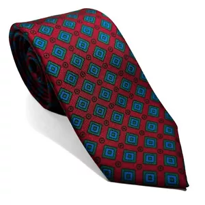 Hand-Printed Burgundy Geometric Slim Silk Tie (Handmade in England) - Picture 1 of 4