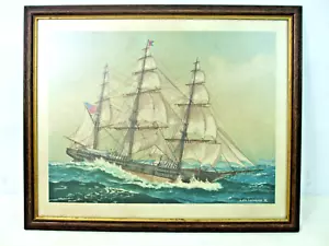 Vintage Print Clipper Ship Sea Serpent 1850 J.O'H. Cosgrave II Penn Framed Glass - Picture 1 of 7