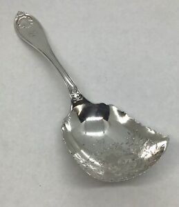 Antique Henry Hebbard American Coin Silver Berry Serving Spoon 1855 Bright Cut