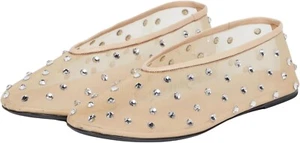 Flache Damen-Ballerinas mit Kristallverzierung Netz Strass Slipper Größe 7 NEU - Bild 1 von 5