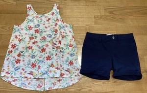 Girl's Old Navy Outfit sz 8 - White Floral/Bird Tank w/Navy Jegging Shorts EUC - Picture 1 of 7