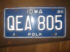 1986- QEA-805 POLK IOWA License Plate only one