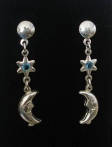 MEXICAN ALPACA HALF MOON AND STAR DANGLE STUD EARRINGS NWOT - Picture 1 of 5