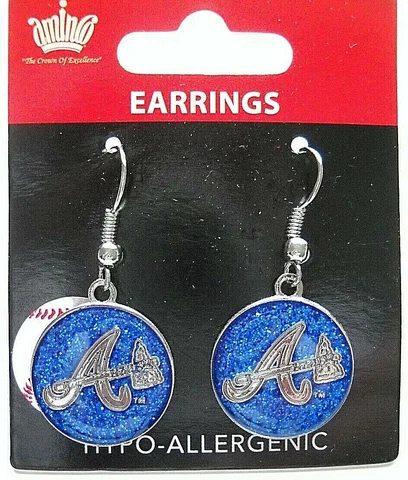 ONE PAIR OF ATLANTA BRAVES GLITTER BLUE DANGLE EARRINGS WITH A/TOMAHAWK LOGOS Cover
