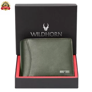 New RFID Bi-Fold Men's Wallet Genuine Leather 9 Card Slot Olive Green - Picture 1 of 5
